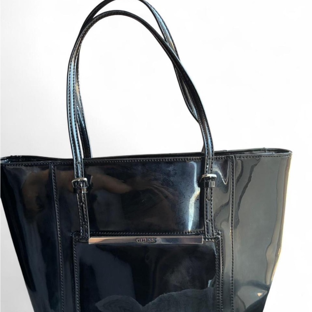 Guess Glossy Black Tote Bag